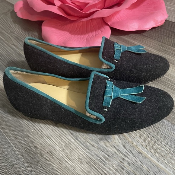 COLE HAAN x AIR Sz 8B Sabrina Wool Charcoal Gray Teal Loafers Slip On Flats - Picture 1 of 10